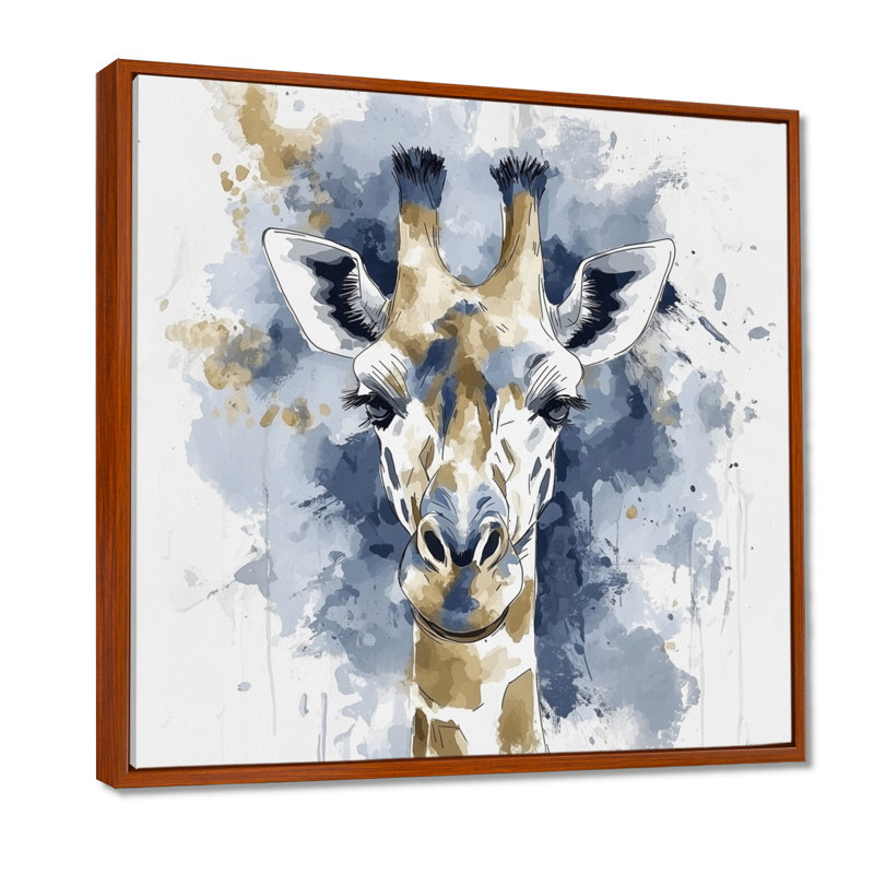 «Blue and Gold Giraffe Portrait I - Girafe», art mural, Reproduction avec cadre flottant, Brun, H 16 po x l 16 po