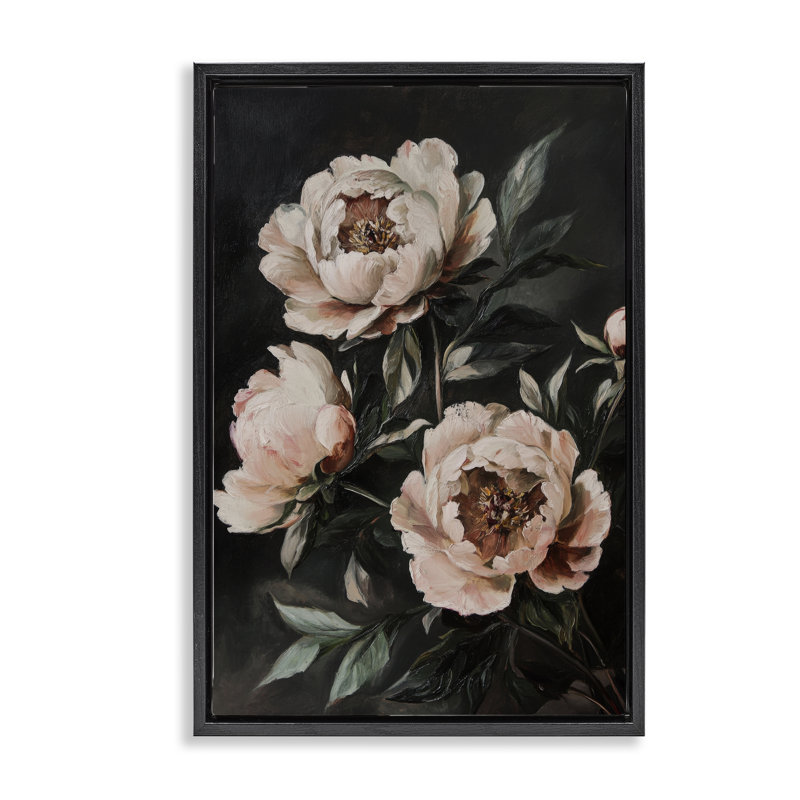 Cadre floral flottant Dusty Pink Roses, conception de Petal Prints Design, Cadre flottant noir de jais, H 25 po x l 17 po