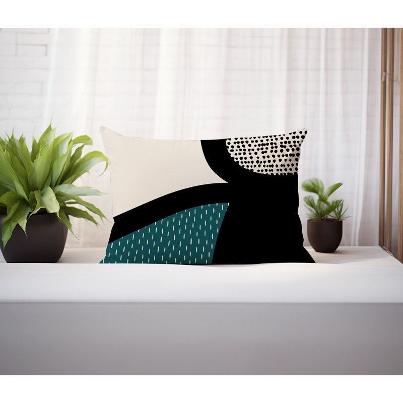 Coussin lombaire réversible intérieur / extérieur Vikka, H 14 po x l 20 po, Émeraude / noir / blanc cassé