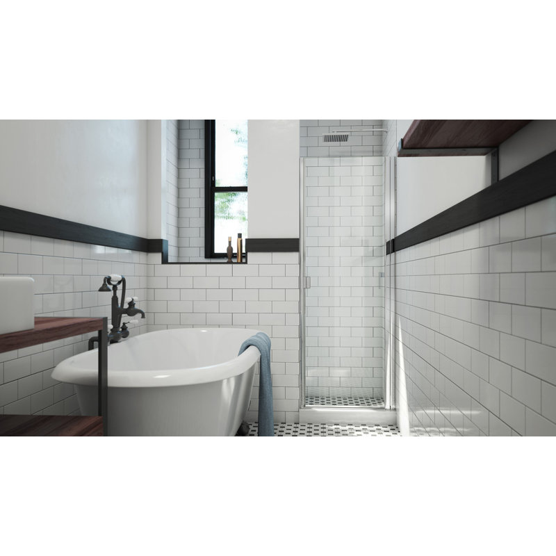 RD 33" W x 69" H Hinged Semi-Frameless Shower Door, Clear, Polished Chrome