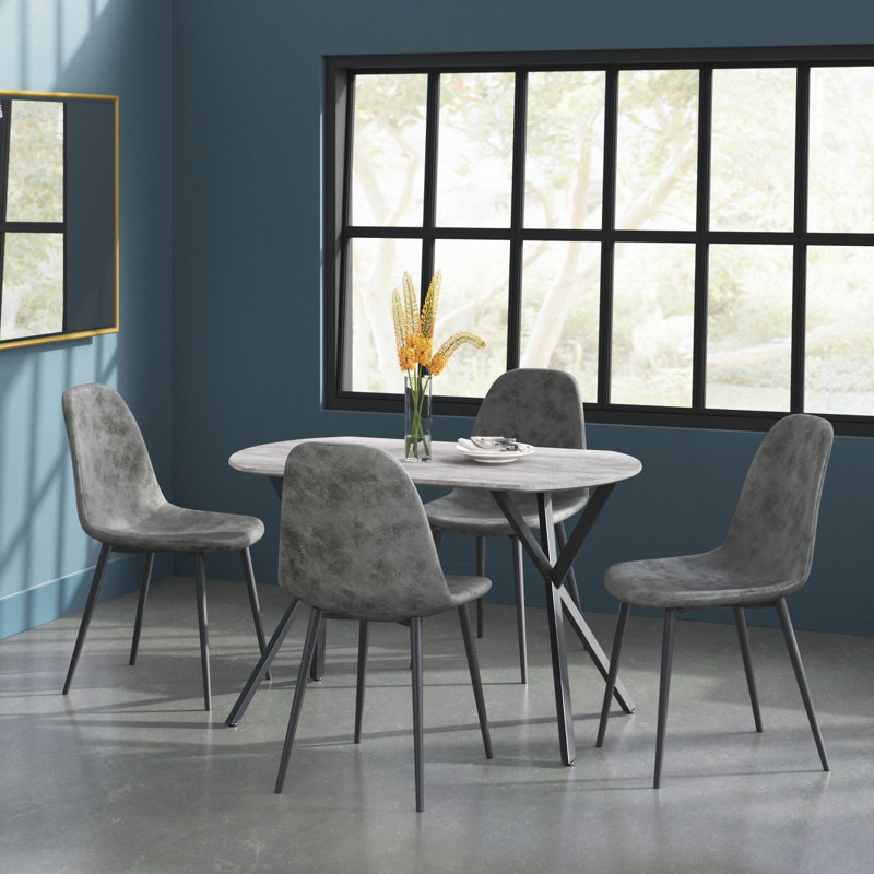Alayna 4 - Person Dining Set, Concrete Grey Effect