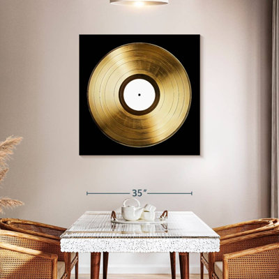 Disque vinyle doré sur toile
