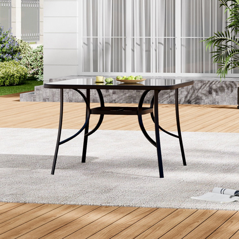 Bankston Square Glass Outdoor with Umbrella Hole Dining Table - 105 cm W 105 cm D, Black