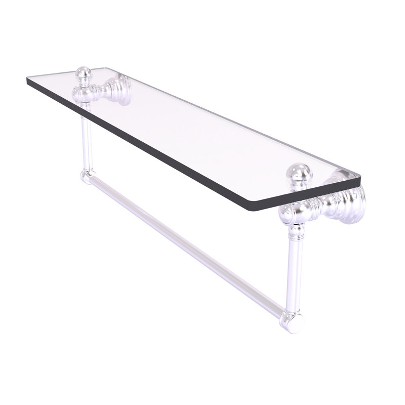 Freyja Glass Accent Shelf with Towel Bar, 5.54" H x 22" W x 7" D, Satin Chrome