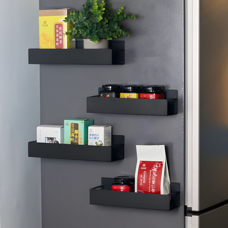 Étagère à épices moderne, étagère suspendue en métal pour réfrigérateur et rangement pour cuisine, Noir