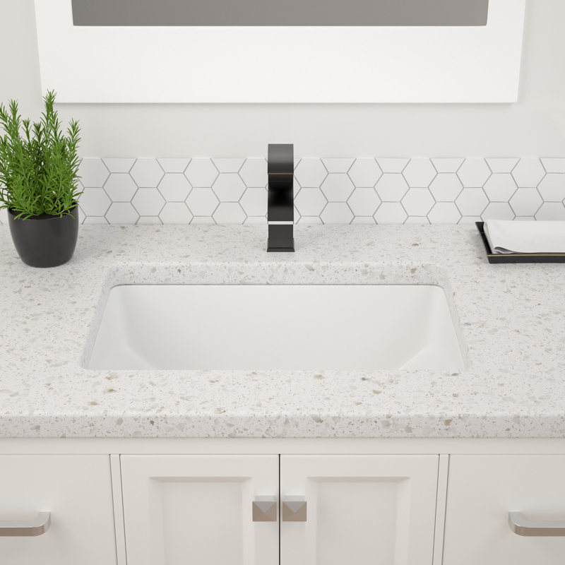 OUMUCH 14'' White Ceramic Rectangular Bathroom Sink with Overflow