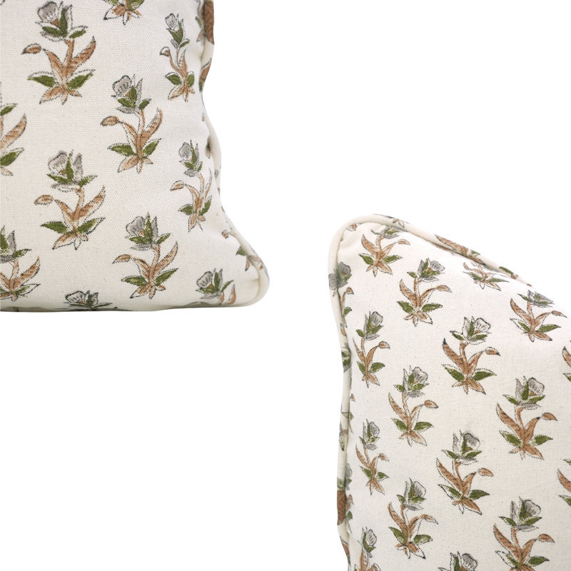 Housse de coussin en coton imprimé à la main avec passepoil Fab Divine, Carré 26 po