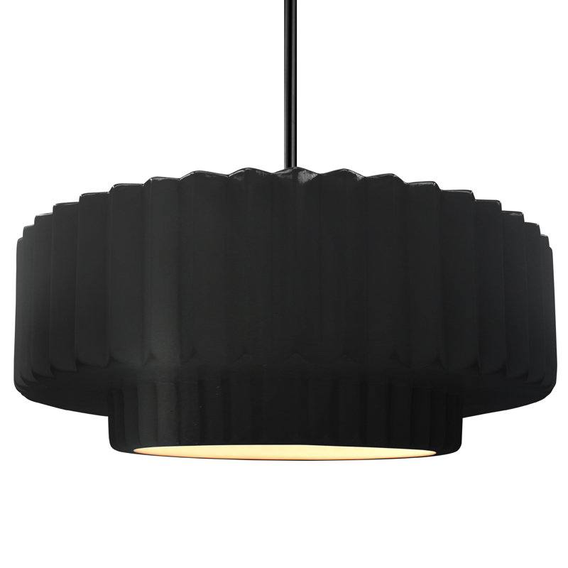 Luminaire suspendu tambour 1 lumière Gela, H 6 po x l 16,25 po x P 16,25 po, Noir mat carbone, Noir mat