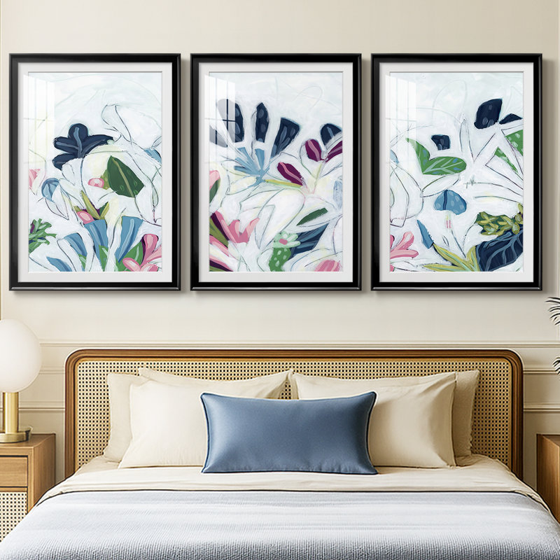 Trace tropicale III - reproduction encadrée sur mesure de qualité supérieure mate - 3 pièces, H 21 po x l 30 po, Noir