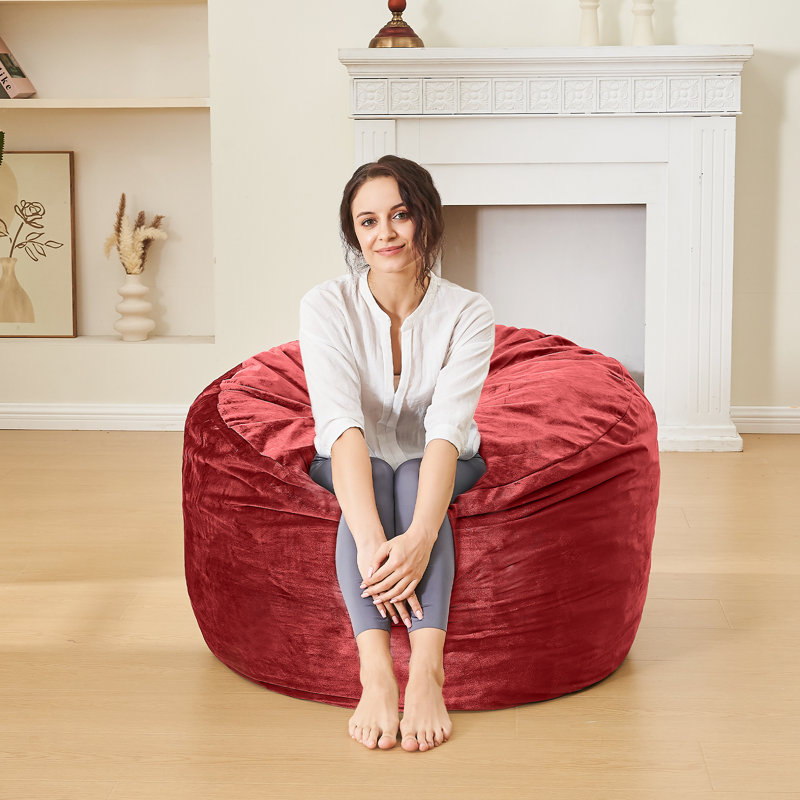 Fauteuil à billes en mousse à mémoire de forme avec housse amovible, H 54 po x l 54 po x P 28 po, Velours rouge
