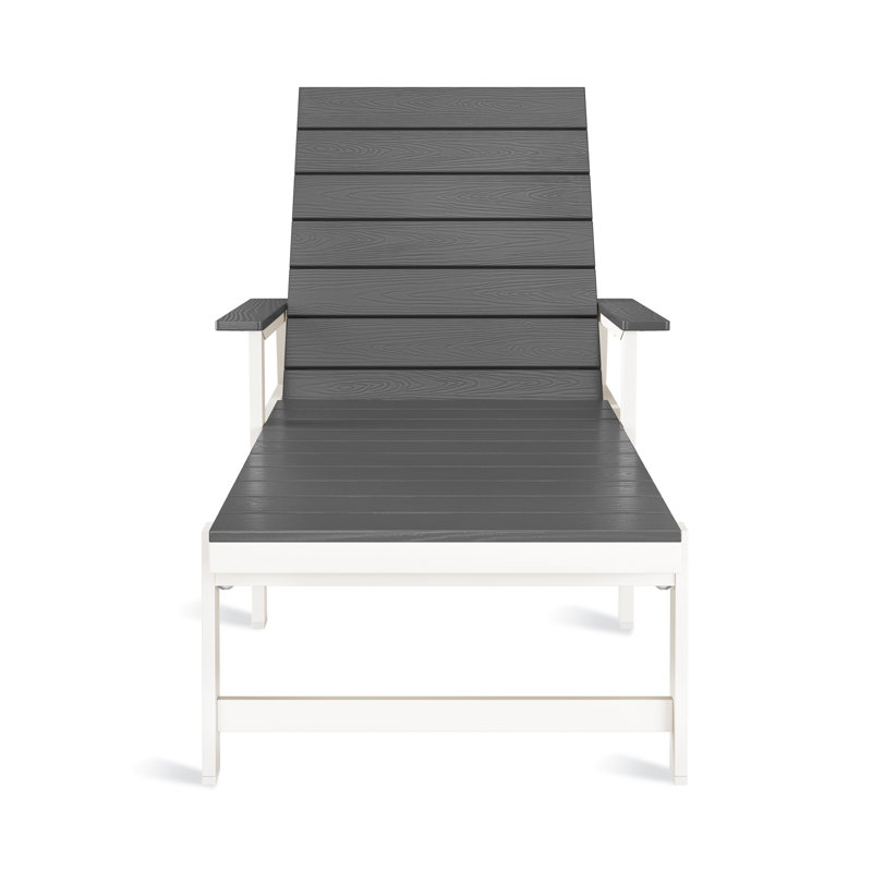 Oversized HDPS Plastic Adjustable Outdoor Chaise Lounge Chair With Wheel, Gray