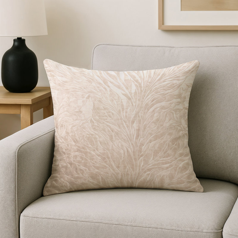 Coussin décoratif intérieur et extérieur Modern, Beige abstrait 36, Carré 18 po