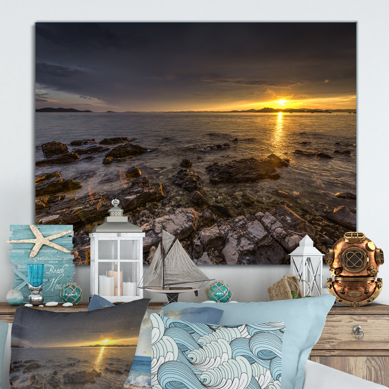 «Orange Sunset Over The Sea II», reproduction d'art sur toile encadrée, H 8 po x l 12 po x P 1 po, Toile tendue