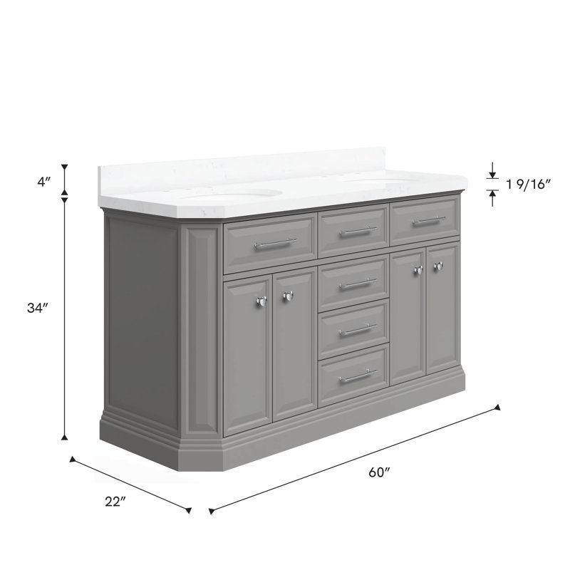 Palace 60'' W Double Vanity, Cashmere Gray, Stainless Steel