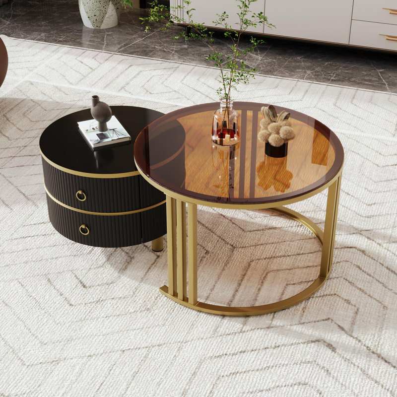 Agatia Frame Coffee Table with Storage, Gold/Black, Brown/Black