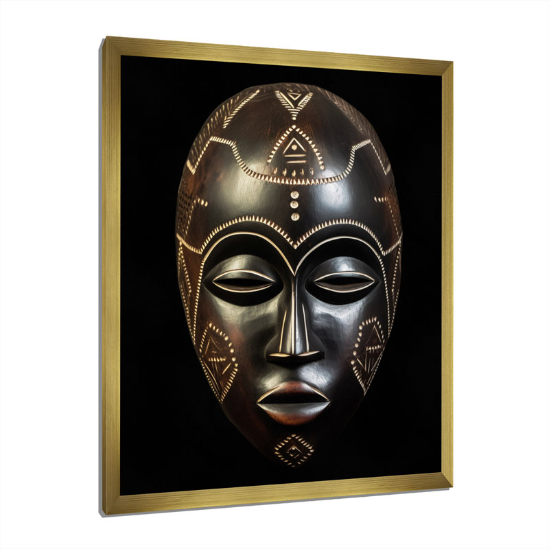 «Ethnical Traditional African Mask II», reproduction sur toile, H 20 po x l 12 po x P 1 po, Encadrement doré