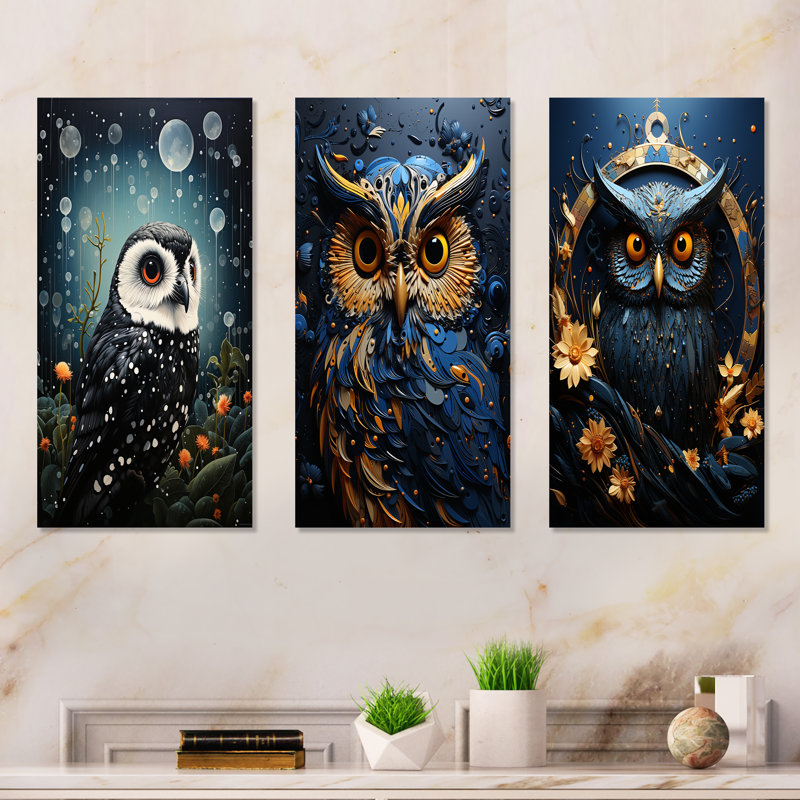 Noir Watcher Owl At Twilight - ensemble de salon 3 pièces, H 28 po x l 36 po