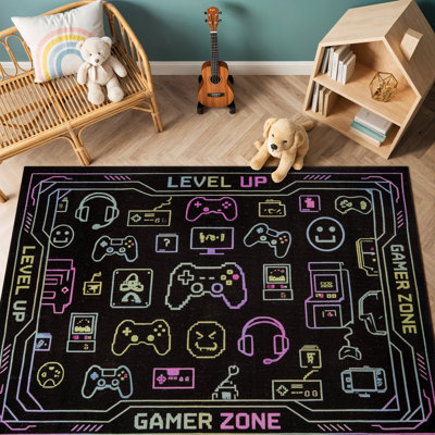 Tapis Gamer Zone Icon, tapis de jeu, noir, envers antidérapant