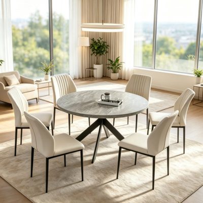 Cappelletti Round Steel Pedestal Dining Table Set