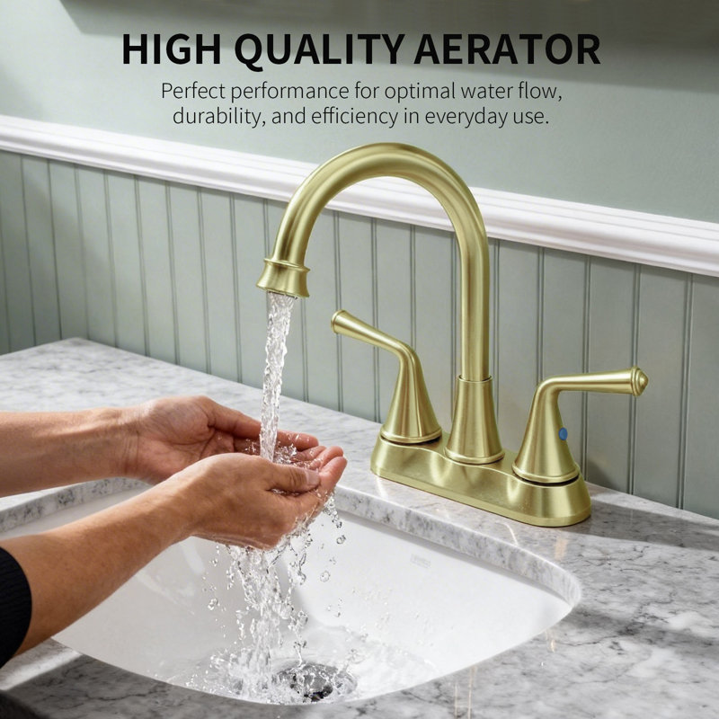 4 Inch 2-handle Bathroom Sink Faucet with Drain Assembly, Gold