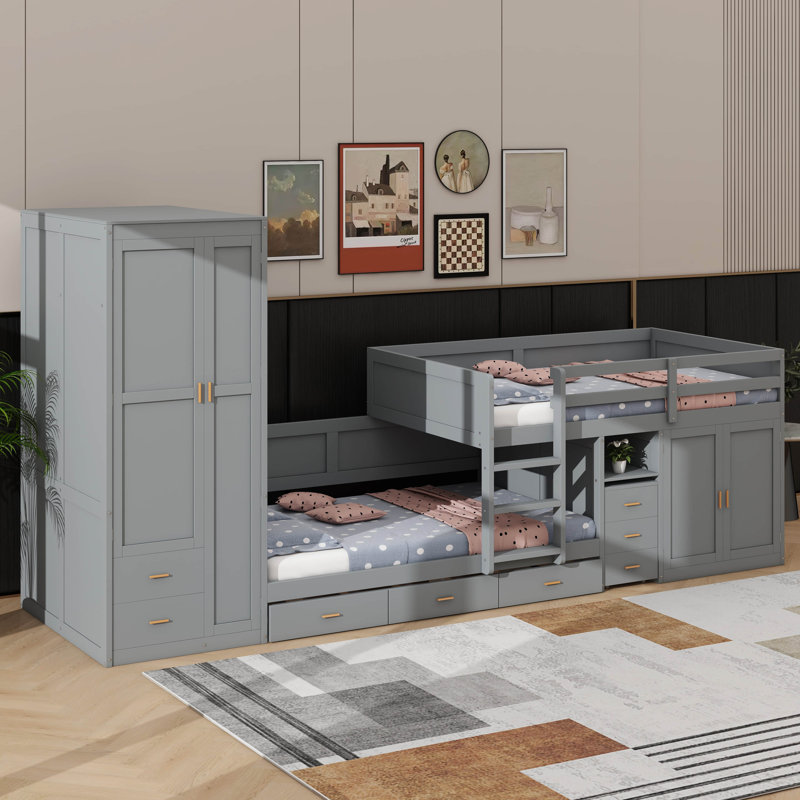 Lit superposé simple équipé d'un bureau gigogne gigogne, Gris