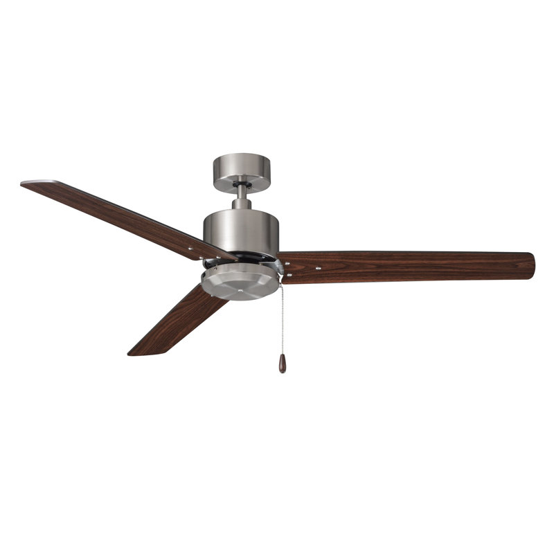 Ventilateur de plafond d'intérieur 3 pales Kammerer, Nickel brossé, Bois brun