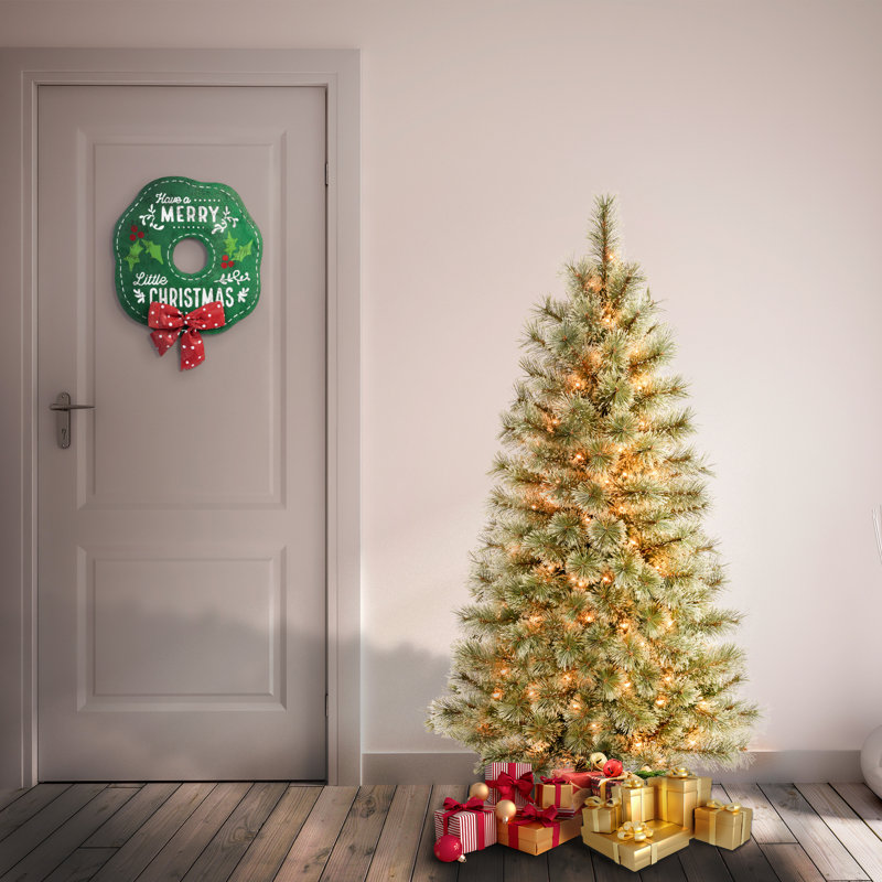 First Traditions'' 6 Ft. Arcadia Cashmere Pine Slim Tree With Clear Lights, 4'5"