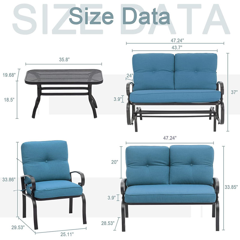 Ardane 6 - Person Patio Conversation Set with Cushions, Peacock Blue