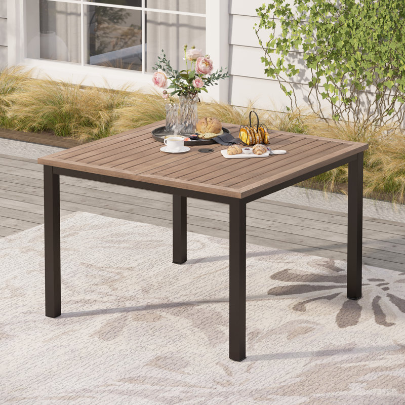 Salem 28 Inch Wood-like Metal Frame Square Outdoor Patio Dining Table