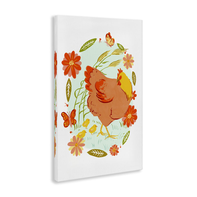 Hen & Chicks, toile circulaire à motif floral par Hannah Moren, H 36 po x l 24 po