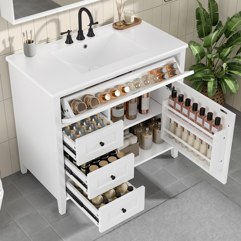 Meuble-lavabo blanc 36 po avec lavabo, Blanc/Noir
