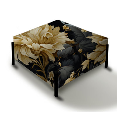 Luxurious Black And Beige Flowers Damask - Damask Large Square Ottoman