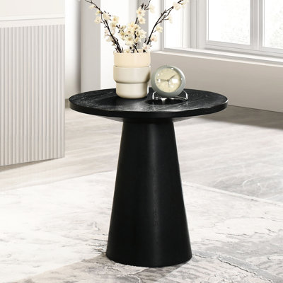 Table de bout ronde contemporaine à finition noire, base en piédestal en forme de cône unique, bois d'hévéa et bois d'ingénierie, H 20 po x 21 po, unité simple seulement