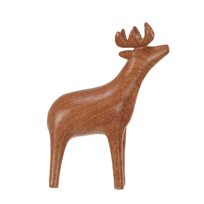 Cerf debout en grès avec finition en bois