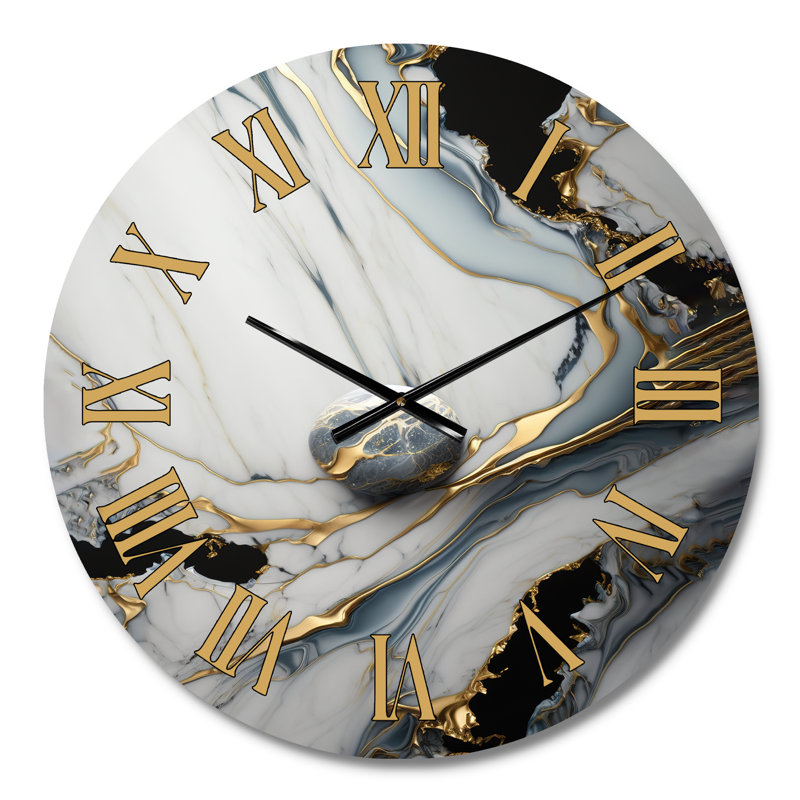 Horloge murale abstraite géode dorée et blanche III, Médium