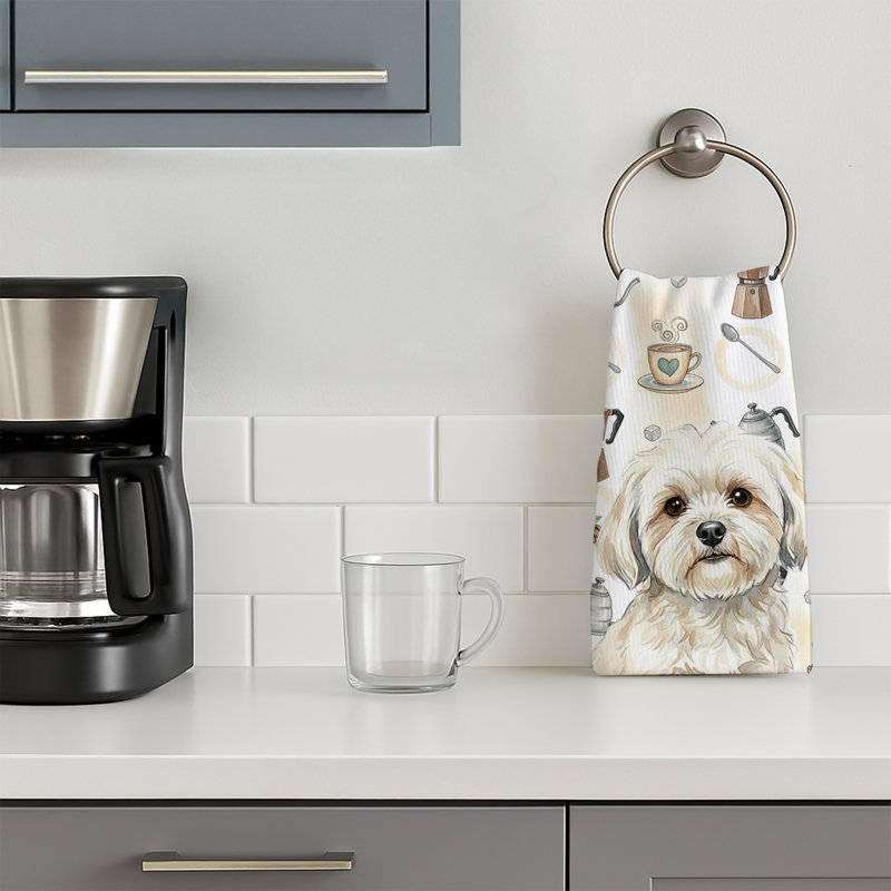 White Lhasa Apso Coffee Bar Kitchen Towel, White Lhasa Apso