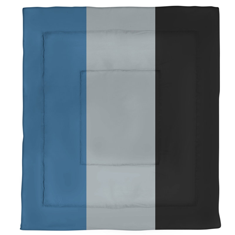 Modern & Contemporary Polyester Box Stitch Striped Comforter, Twin Comforter, Blue/Silver/Black