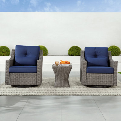 Keaisha 2 - Person Outdoor Swivel Wicker Glider Seating Group with Side Table