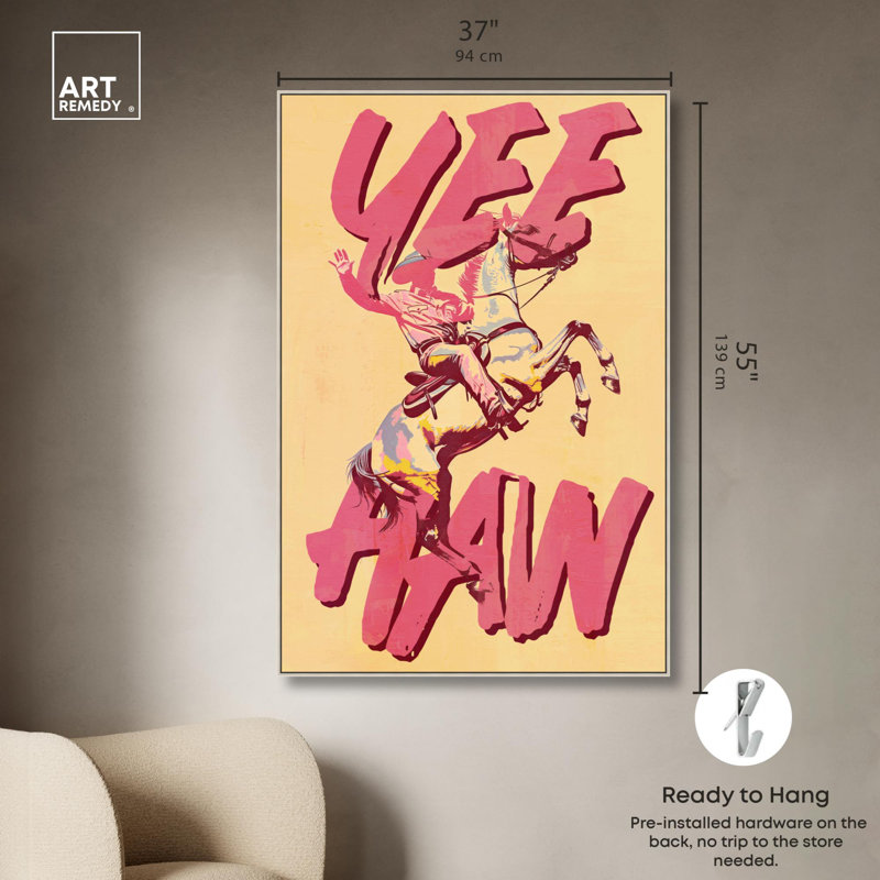 Impression sur toile Yeehaw Cowboy par Art Remedy, Cadre flottant argenté, H 55 po x l 37 po
