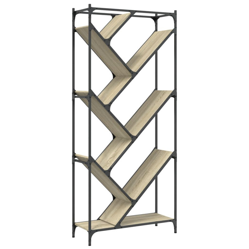 Brentford 180cm H x 79cm W Metal Geometric Bookcase, Sonoma Oak