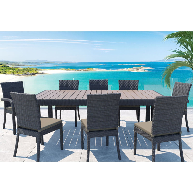 Ensemble de table de salle à manger d'extérieur 9 pièces Balcones avec 8 chaises, Beige, Brun