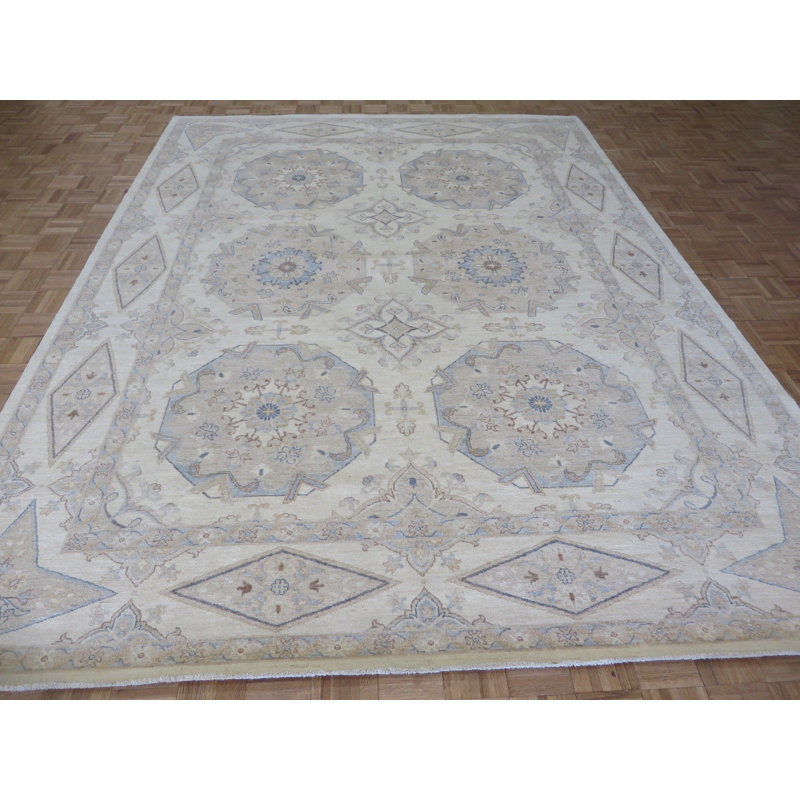 Tapis de zone en laine ivoire/gris 8 pi 10 po x 11 pi en laine one-of-kind-noué la à la main Beaumont