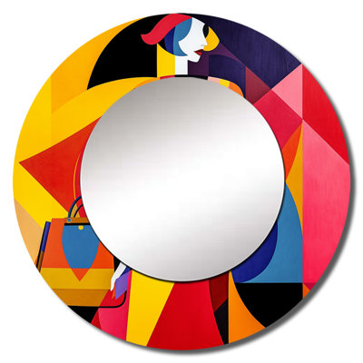 Femme Granthem, art déco I, miroir décoratif Pop Art, miroir mural rond jaune, impression sur métal