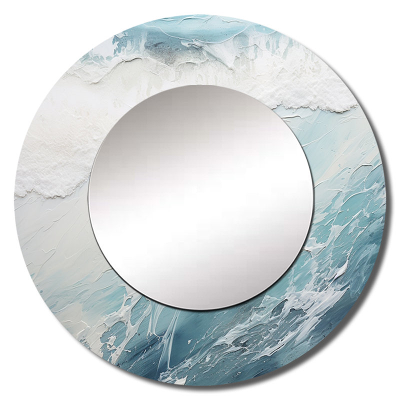 Soft Color Minimal Beach Wave I - miroir de plage, miroir mural décoratif rond, impression sur métal, 29 po x 29 po