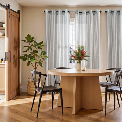 Grommet Linen Semi-Sheer Striped Curtains