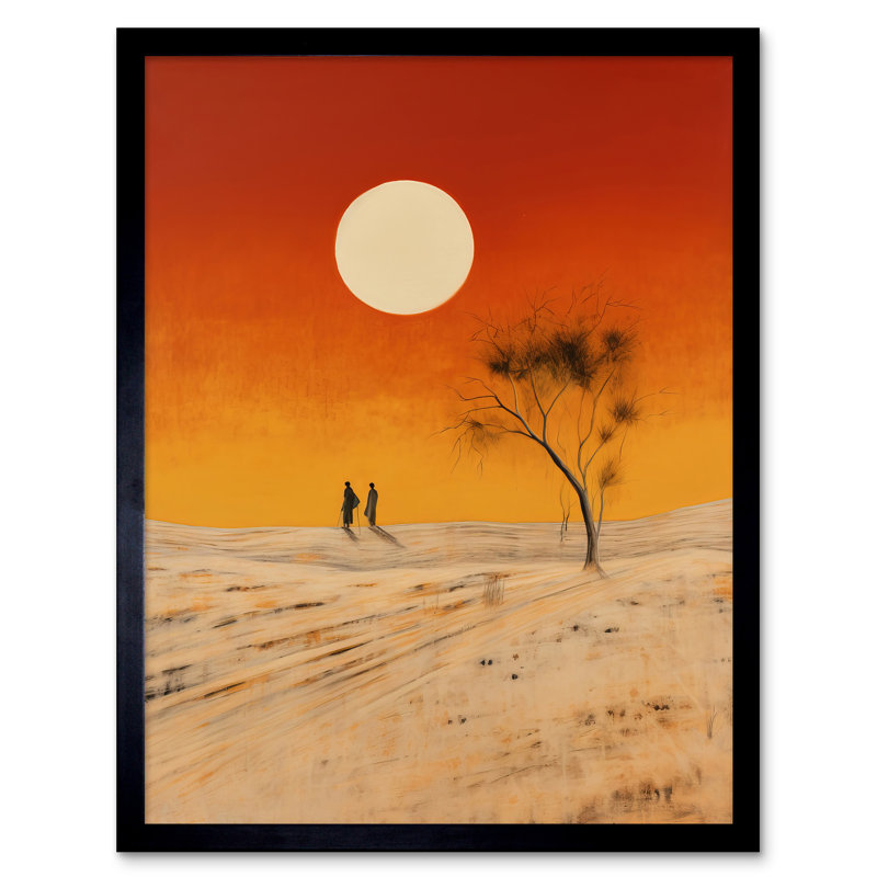 Desert Landscape Sunset Sun Orange Yellow Windswept Dunes - Single Picture Frame Print