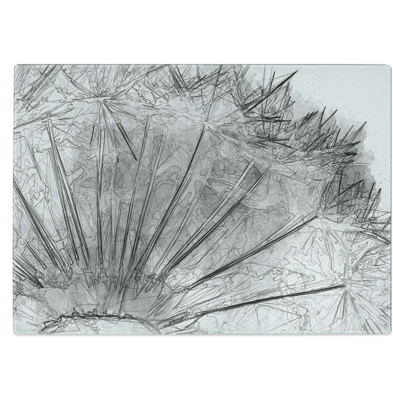 Tempered Glass Dandelion Seed Sketch Chopping Board, 28.5 cm W x 20 cm L
