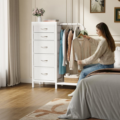 40cm W 5 - Drawer Chest of Drawers,Dresser with Hanging Rack,Extra Large Capacity Drawers with Huge Storage Space, Reversible Dresser for Bedroom with 5 Fabric Drawers & 2 Coat Racks Small Dressers with Clothes Racks,Lockers