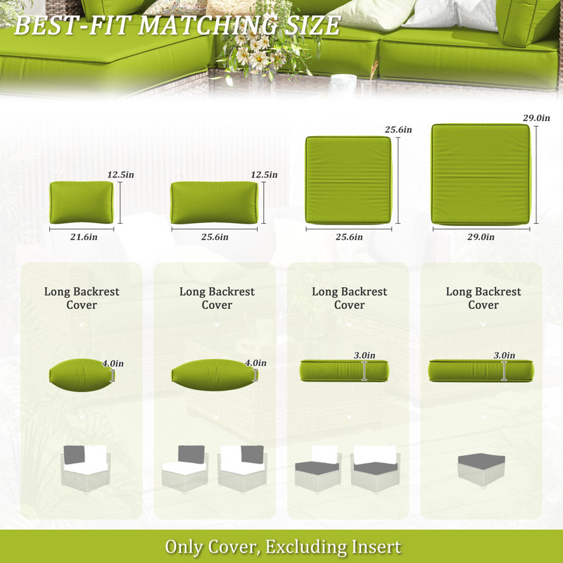 9 Pcs Outdoor Cushion Slipcovers All-Weather Patio Cushion Covers For Outdoor Furniture, Covers Only, Green