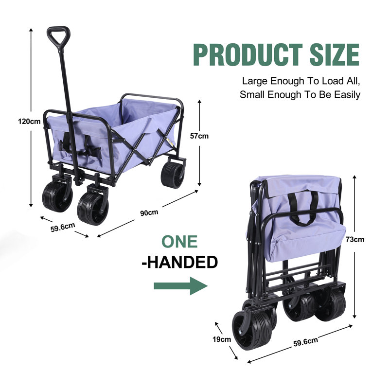 100L Collapsible Folding Beach Wagon Cart With 220Lbs Large Capacity, Wagons Carts Heavy Duty Foldable With Big Wheels For Sand, Garden, Camping